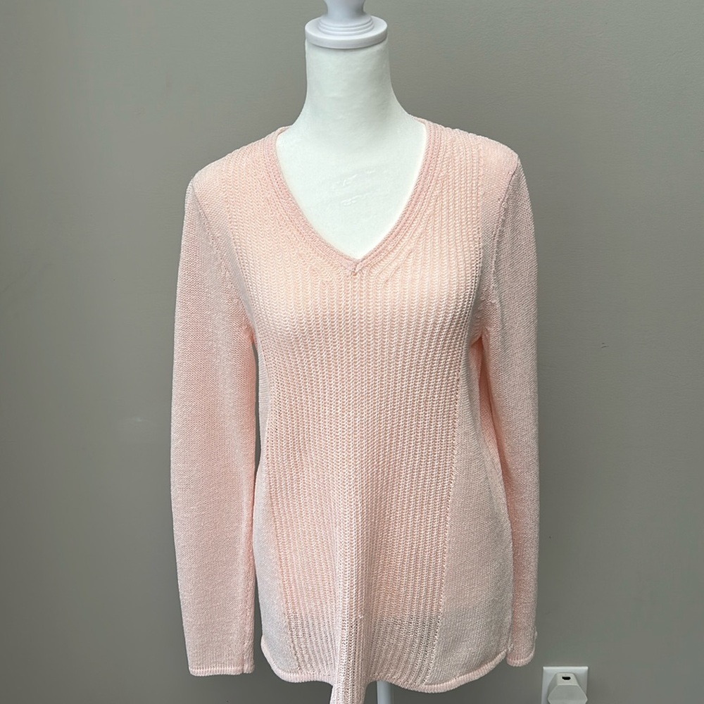 J. McLaughlin pale pink ( almost peach) open work cotton/poly sweater.